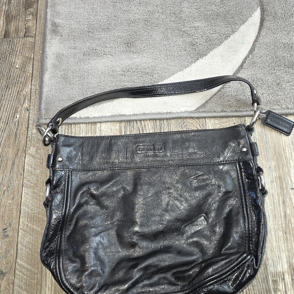 COACH Black Patent Leather Zoe Handbag Bag Purse Beautiful! #H1082-F15478